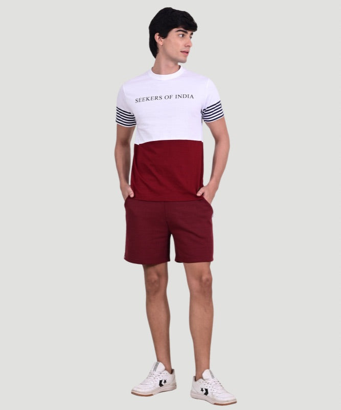 Indusvale Men's Colorblock Multicolor T-Shirt & Solid Short Set